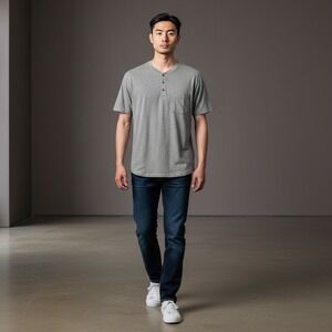 Good Man Brand‎ Mens Grey Heathered Henley Pocket T Shirt Size XL